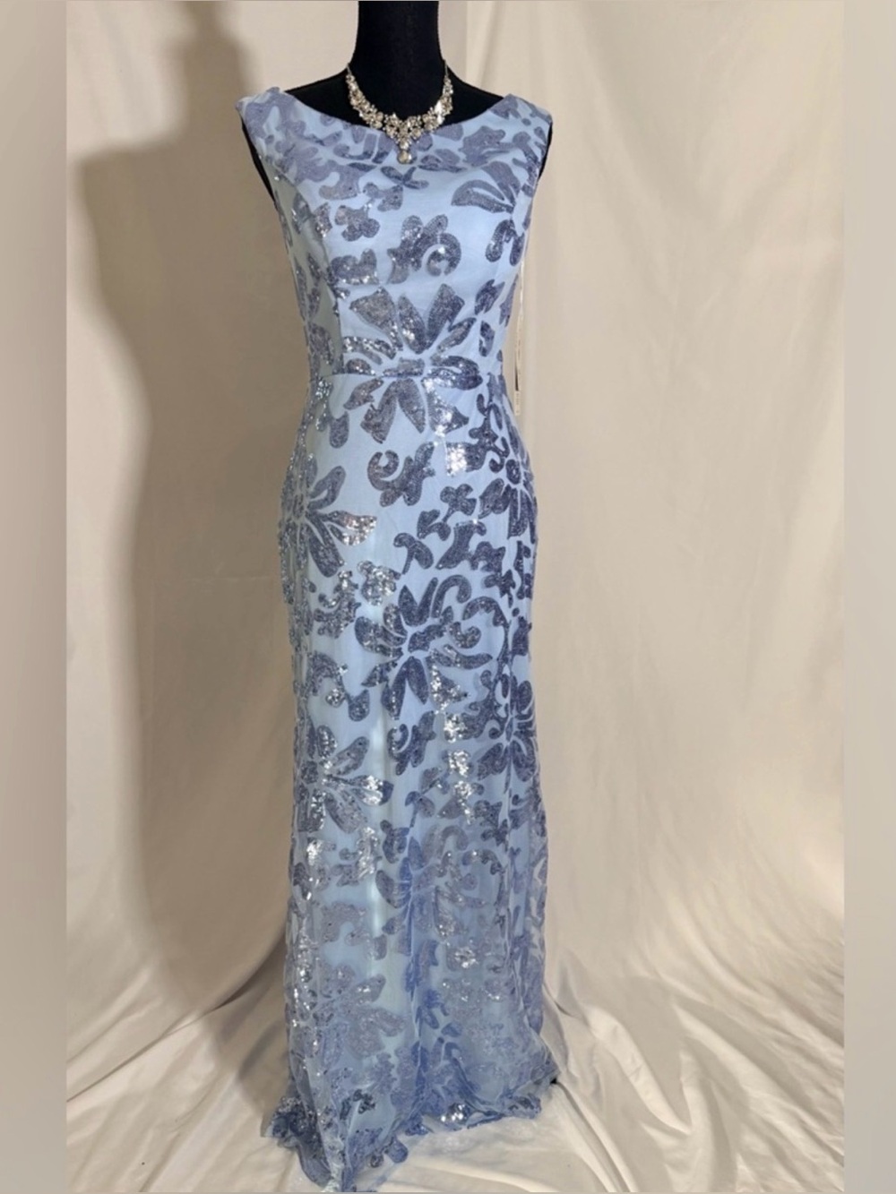 Elegant Light Blue Sequin Evening Gown